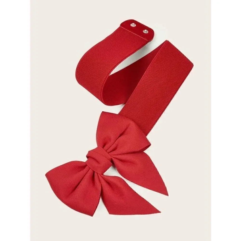 🎀 Red Bow Decor Elastic Stretchy Wide Corset Belt SIZE L-XL NEW